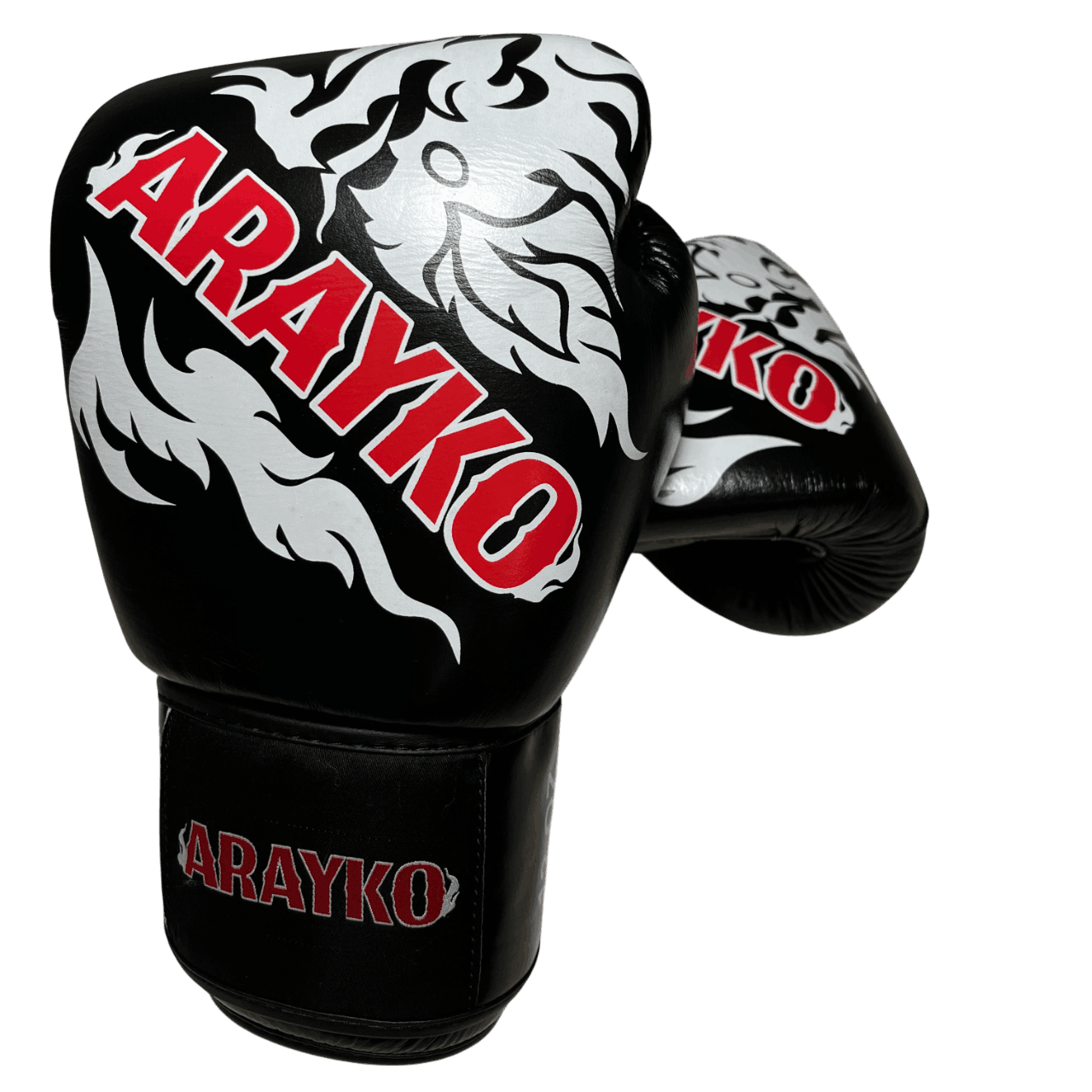 Professional boxing gloves with superior ARAYKO branding and detailed Thai dragon design