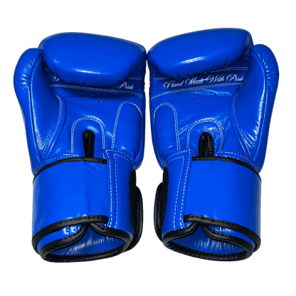 Pro leather boxing gloves in Royal Blue, built for elite fighters with perfect stitching and design