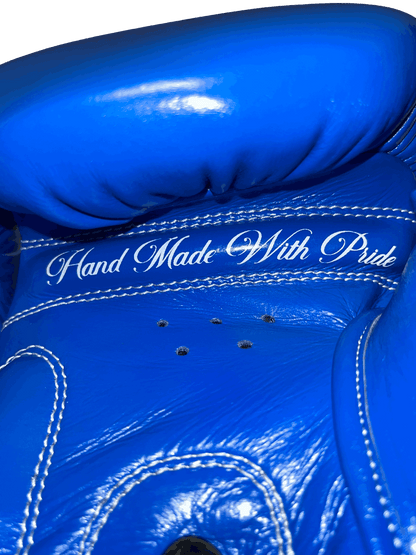 Palm view of ARAYKO training gloves with 'Hand Made With Pride' message, premium stitching, and 5 air vents